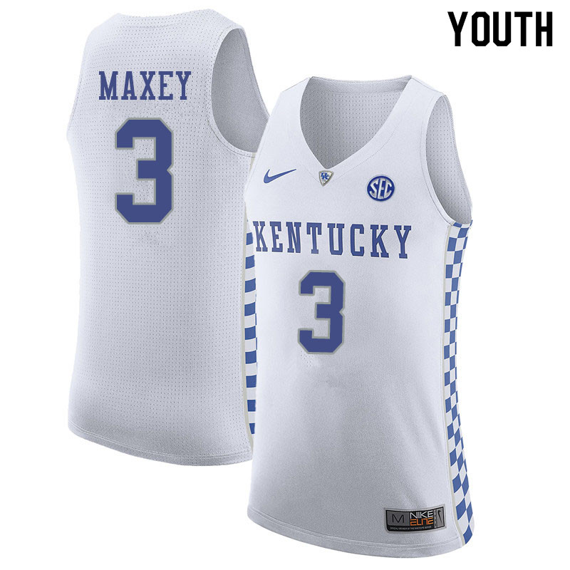 Youth #3 Tyrese Maxey Kentucky Wildcats College Basketball Jerseys Sale-White - Click Image to Close
